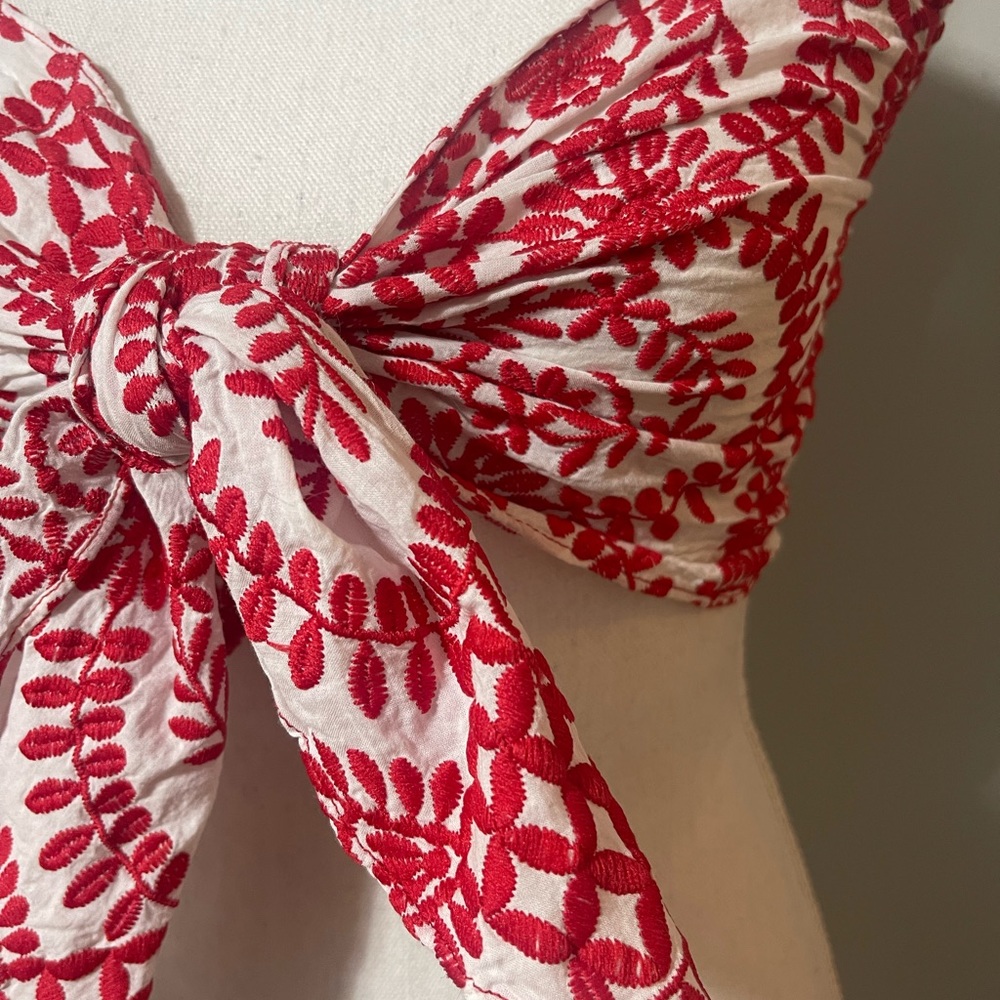 Gorgeous red embroidered tie front crop tank - Picture 4 of 4